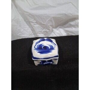 Vintage Ceramic Japanese Incense Holder 1.5” Painted Blue White